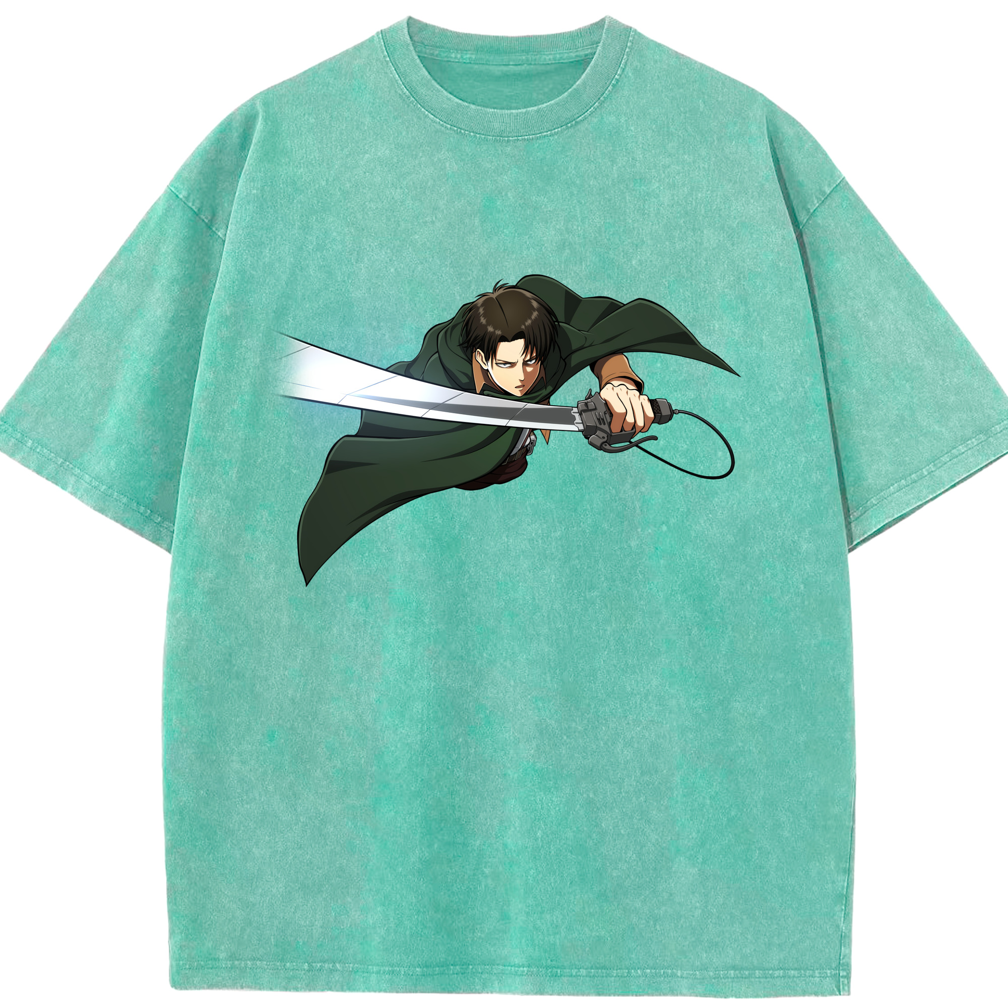 （画像用） 進撃の巨人 リヴァイ·アッカーマン Attack on Titan Levi Ackerman 綿100% ヴィンテージ風 半袖Tシャツ（フロントプリント）